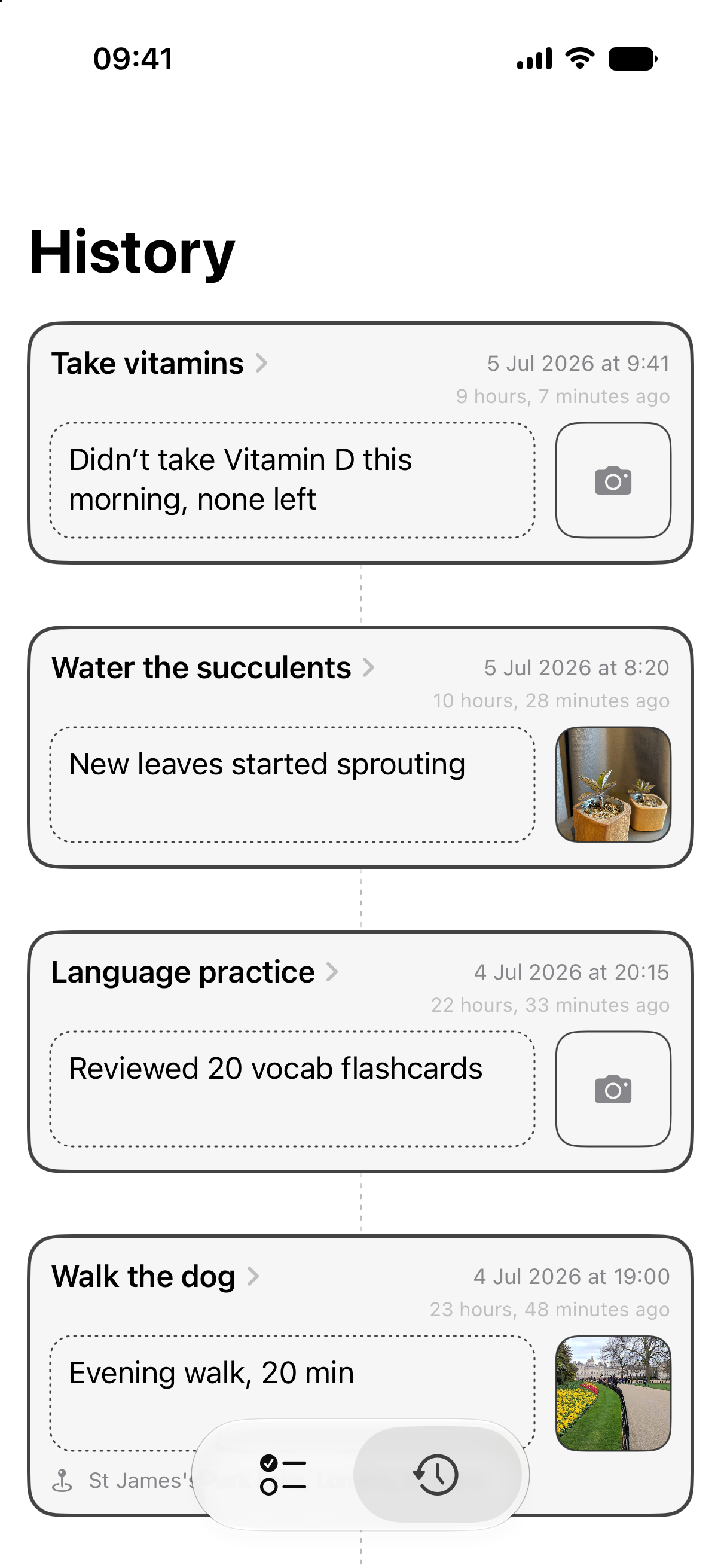 Kept, task history sheet